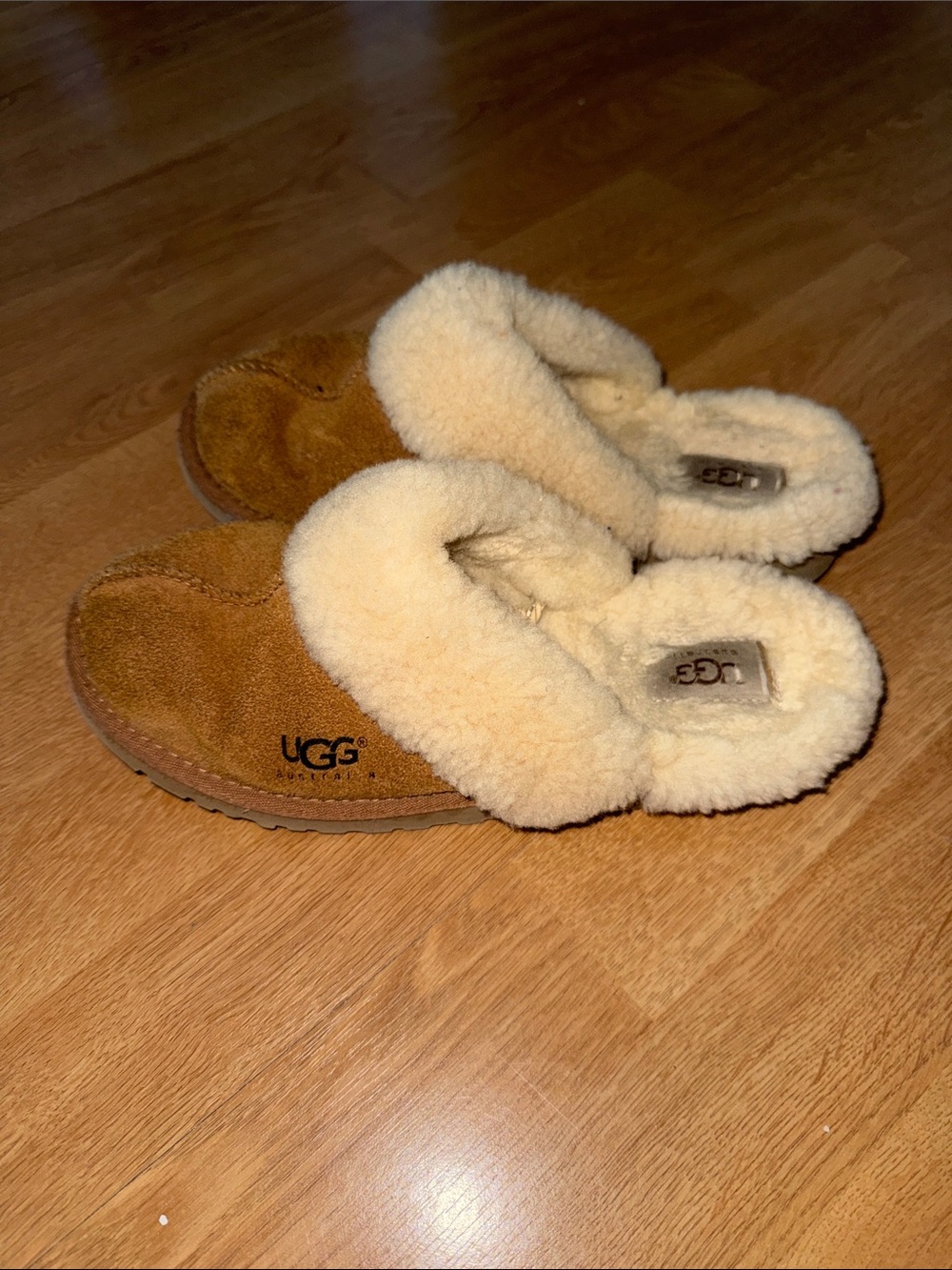 UGG Chestnut Suede Shearling Clog Slippers